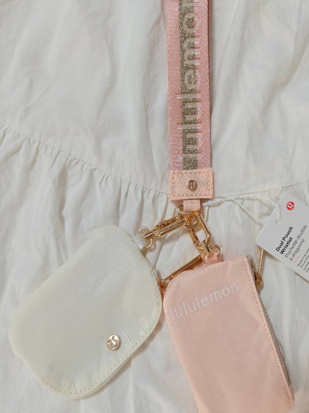 Lululemon athletica Pink & Cream Dual Pouch Wristlet NWT
